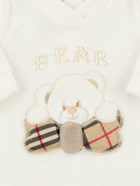 Image baby footie chenille Scottish bear. Colour creamy white, size 3-6 months 2