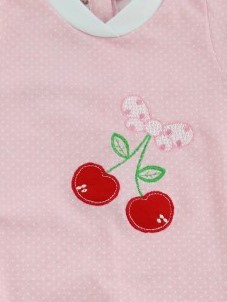 Image baby footie romper cherries. Colour pink, size 1-3 months 2
