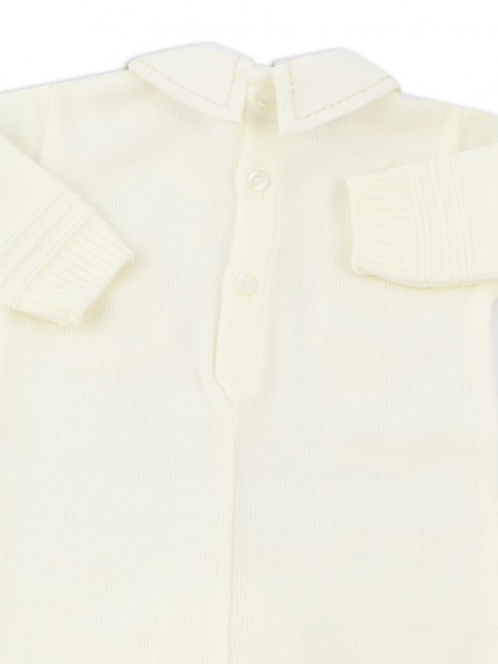 Picture baby footie mixed wool baby bear and puppy. Colour creamy white, size 0-1 month 3