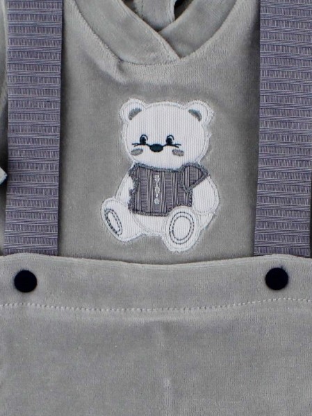 baby footie in chenille baby bear elegant. Colour grey, size first days 2