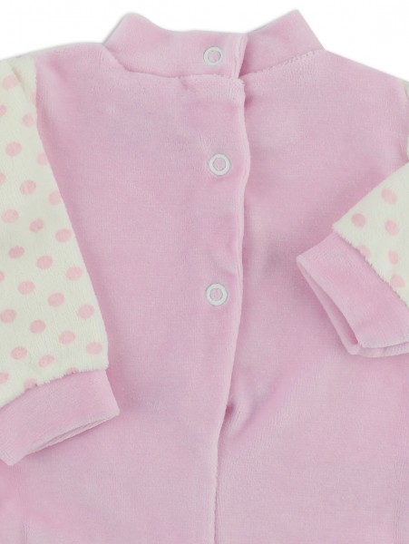 Chenille baby footie image l\'bear and polka dots. Colour pink, size 0-1 month 3