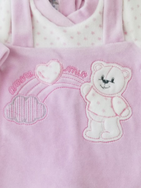 Picture baby footie in chenille baby bear and rainbow. Colour pink, size 0-1 month 2