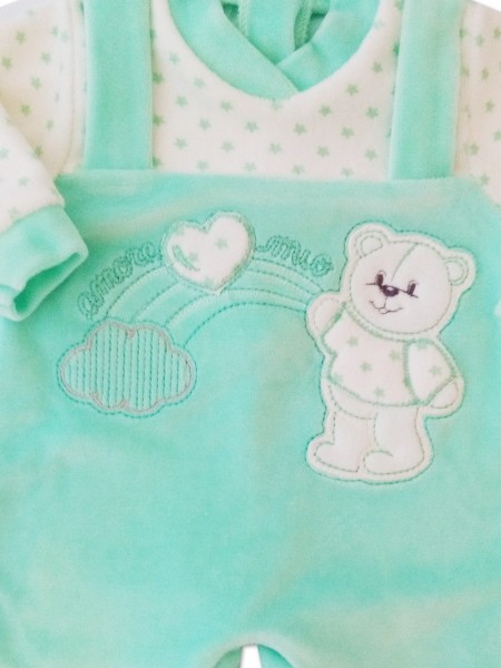 Picture baby footie in chenille baby bear and rainbow. Colour green, size 0-1 month 2