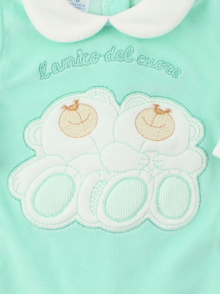 baby footie chenille heart friend. Colour green, size first days 2