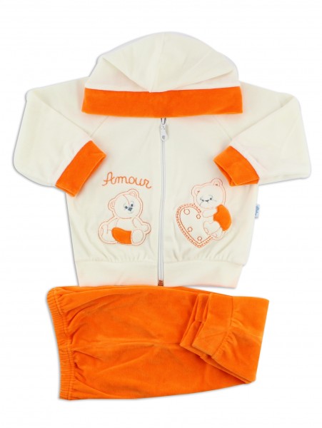Baby footie outfit hooded chenille bears amour.. Colour orange, size 6-9 months Orange Size 6-9 months