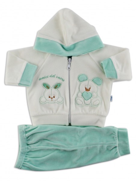 Picture tracksuit hooded bunnies heart friends. Colour green, size 6-9 months Green Size 6-9 months