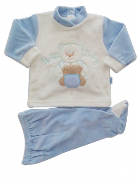 Picture baby footie chenille outfit pocket baby. Colour light blue, size 1-3 months Light blue Size 1-3 months