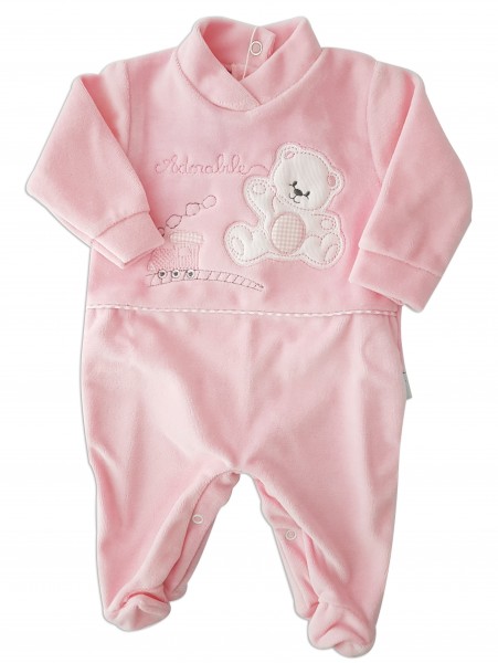 baby footie in chenille bear and locomotive. Colour pink, size 00 Pink Size 00