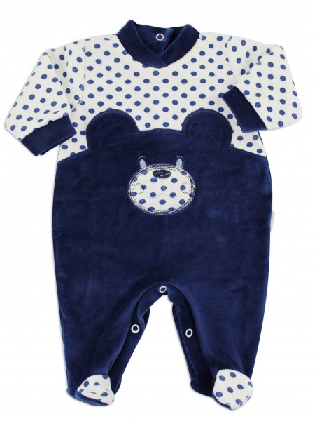 Chenille baby footie image l\'bear and polka dots. Colour blue, size 6-9 months Blue Size 6-9 months