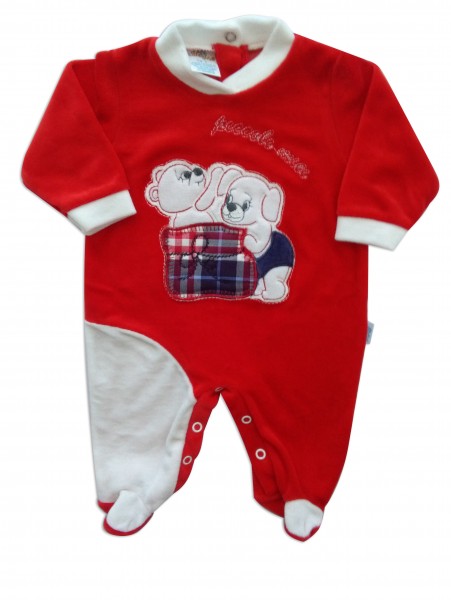 Picture baby footie chenille little mine. Colour red, size 0-1 month Red Size 0-1 month