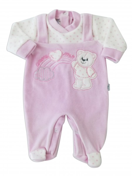 Picture baby footie in chenille baby bear and rainbow. Colour pink, size 00 Pink Size 00