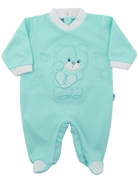 Image cotton baby footie interlock love heart. Colour green, size 6-9 months Green Size 6-9 months