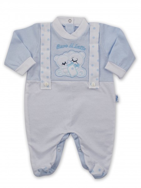 Picture baby footie in jersey We drink milk. Colour light blue, size 3-6 months Light blue Size 3-6 months