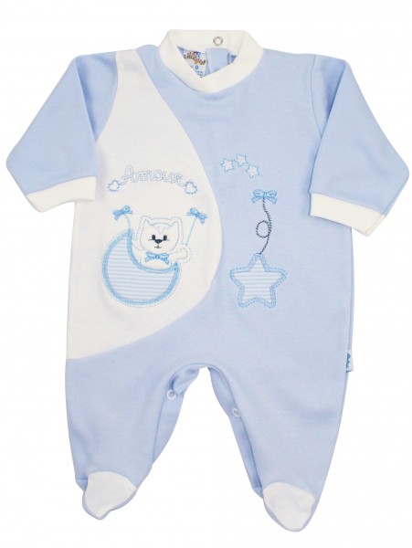 Image cotton baby footie interlock footie amour stars and moon. Colour light blue, size 0-1 month Light blue Size 0-1 month