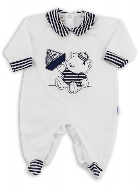 baby footie jersey boat stripes. Colour white, size 0-1 month White Size 0-1 month