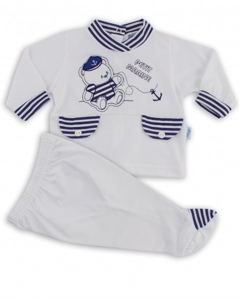 baby footie outfit jersey bear petit marine outfit. Colour white, size 00 White Size 00