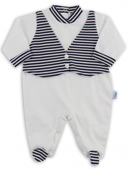 Baby footie image in jersey vest stripes. Colour white, size 3-6 months White Size 3-6 months