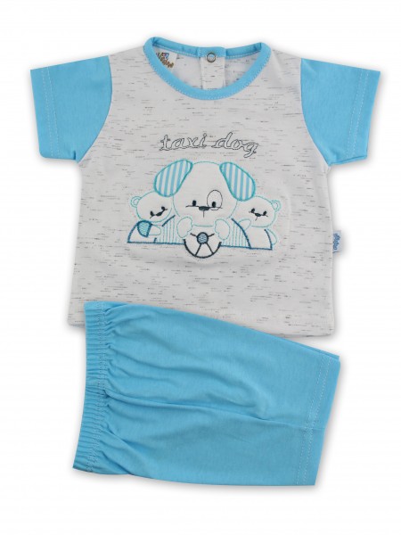 baby footie outfit cotton jersey taxi dog jersey outfit. Colour turquoise, size first days Turquoise Size first days