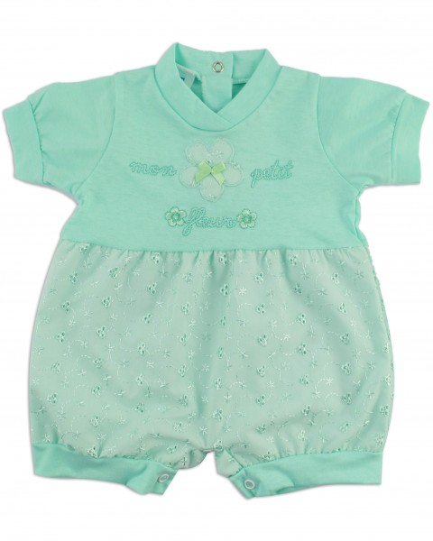 baby footie romper mon petit fleur. Colour green, size 00 Green Size 00