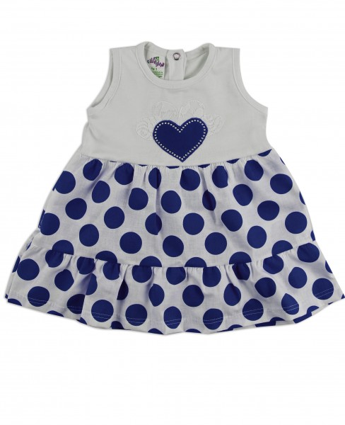 Picture baby footie dress cotton heart and polka dots. Colour blue, size 6-9 months Blue Size 6-9 months