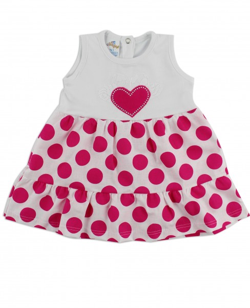 Picture baby footie dress cotton heart and polka dots. Colour coral pink, size 3-6 months Coral pink Size 3-6 months