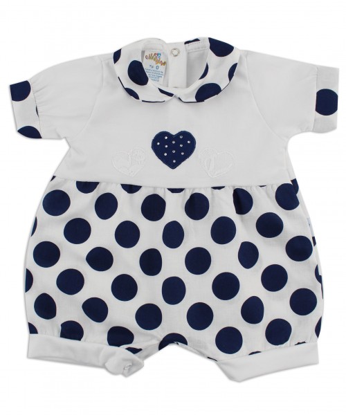 Image baby footie break hearts and polka dots. Colour blue, size 0-1 month Blue Size 0-1 month