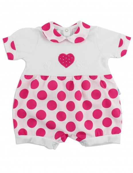 Image baby footie break hearts and polka dots. Colour coral pink, size 3-6 months Coral pink Size 3-6 months