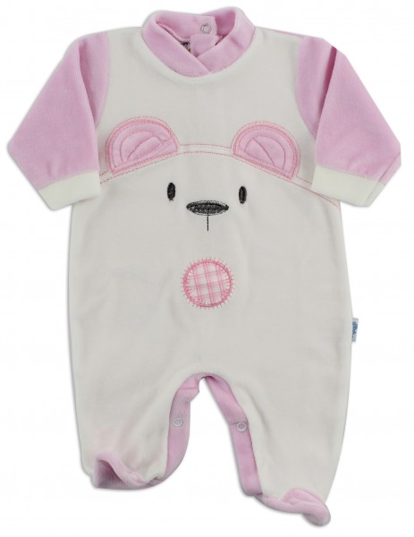 Chenille baby footie image of the white bear. Colour pink, size 0-1 month Pink Size 0-1 month