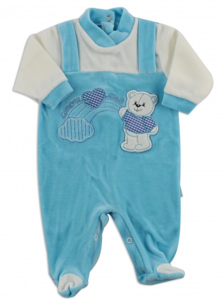 baby footie in chenille baby bear rainbow heart. Colour turquoise, size 00 Turquoise Size 00