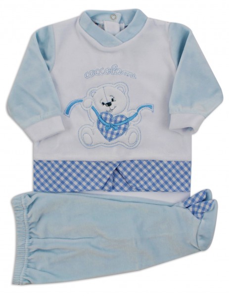 Picture baby footie outfit chenille pamper me. Colour light blue, size 0-1 month Light blue Size 0-1 month