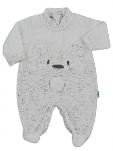 Chenille baby footie image of the melange bear. Colour white, size 6-9 months White Size 6-9 months