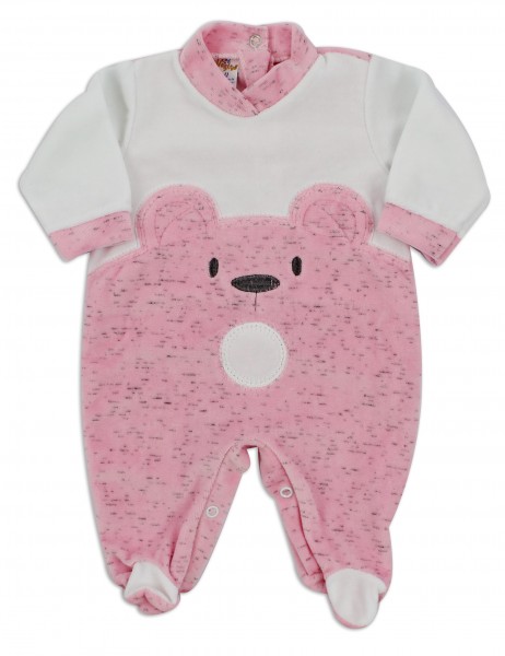 Chenille baby footie image of the melange bear. Colour pink, size 6-9 months Pink Size 6-9 months