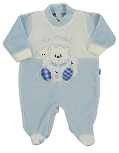 baby footie in tender chenille. Colour light blue, size 00 Light blue Size 00