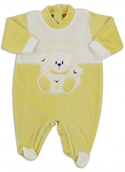 baby footie in tender chenille. Colour yellow, size first days Yellow Size first days