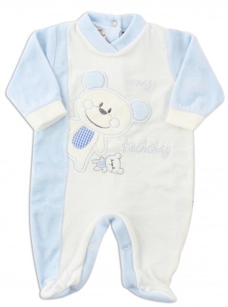 Picture baby footie chenille bear teddy. Colour light blue, size 3-6 months Light blue Size 3-6 months