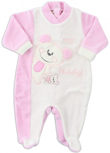 Picture baby footie chenille bear teddy. Colour pink, size 6-9 months Pink Size 6-9 months