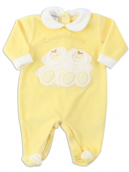 Picture baby footie chenille heart friend. Colour yellow, size 6-9 months Yellow Size 6-9 months