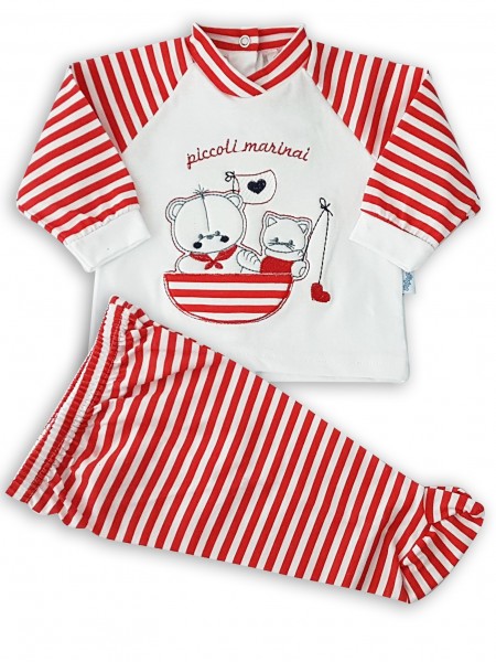 image baby outfit baby bear and kitten fishermen. Colour red, size 1-3 months Red Size 1-3 months