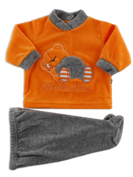 baby footie outfit in chenille winter time. Colour orange, size 3-6 months Orange Size 3-6 months