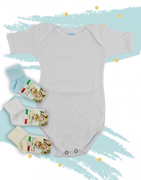 Underwear bodysuit and socks in cotton. Colour white, size 0-1 month White Size 0-1 month