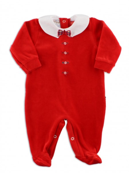 Picture baby footie in chenille bow tie. Colour red, size 6-9 months Red Size 6-9 months