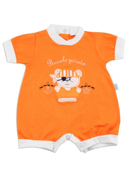 Picture baby footie romper little pirate. Colour orange, size 6-9 months Orange Size 6-9 months