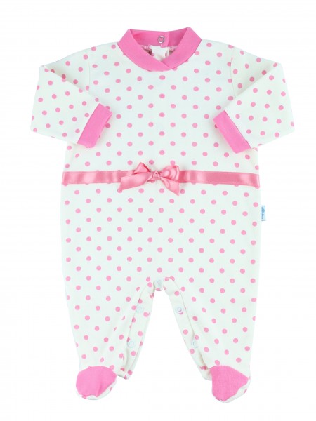 cotton baby footie interlock polka dots. Colour pink, size 0-1 month Pink Size 0-1 month