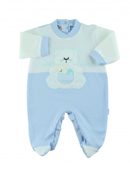 cotton baby footie interlock baby bear. Colour light blue, size 1-3 months Light blue Size 1-3 months