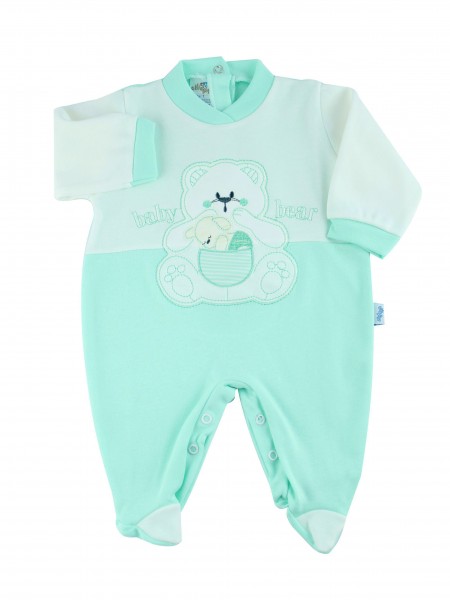 cotton baby footie interlock baby bear. Colour green, size 00 Green Size 00