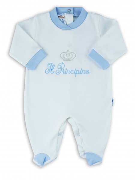 baby footie interlock little cream princes. Colour light blue, size 0-1 month Light blue Size 0-1 month