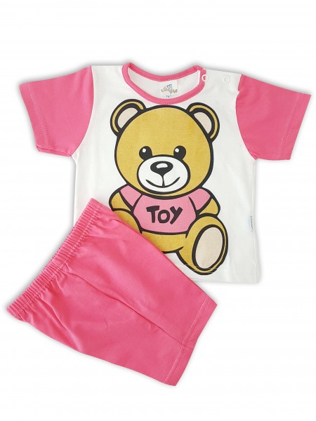 Picture baby footie cotton outfit jersey bear toy. Colour coral pink, size 1-3 months Coral pink Size 1-3 months