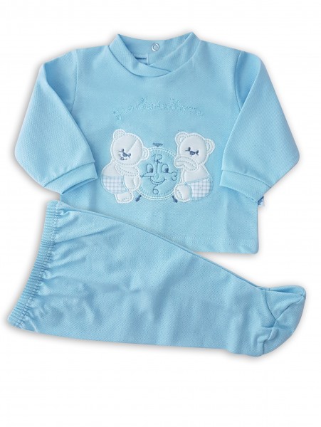 Picture baby footie outfit in piquet playfulness. Colour light blue, size 1-3 months Light blue Size 1-3 months