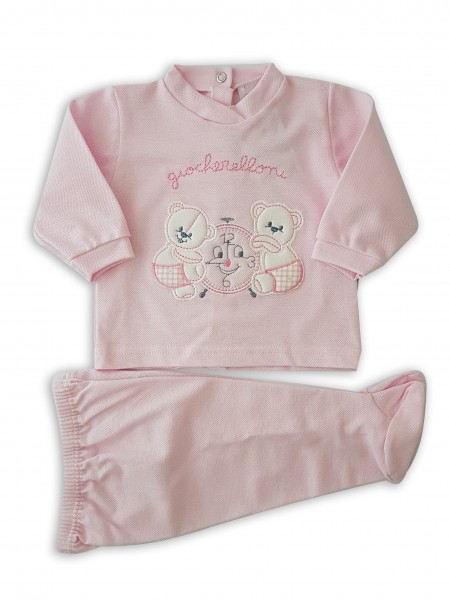 Picture baby footie outfit in piquet playfulness. Colour pink, size 1-3 months Pink Size 1-3 months