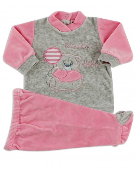 Baby footie clinical outfit in baby chenille.. Colour coral pink, size 00 Coral pink Size 00